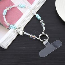 Catena di perline corte in vetro a farfalla in lega anti-smarrimento per telefono cellulare (blu)