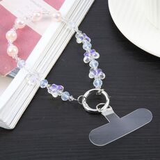 Catena di perline corte a farfalla trasparente anti-smarrimento per cellulare (rosa)