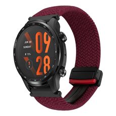 Per Ticwatch Pro 3 Ultra 22mm Cinturino per orologio con fibbia magnetica intrecciata (nero sabbia rosso)