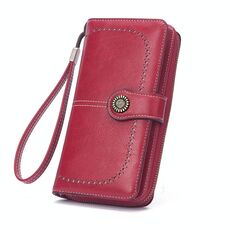 Borsa a mano con cerniera e fermasoldi lunga da donna (rosso vino)