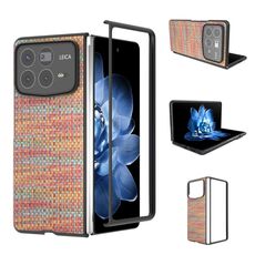 Per Xiaomi Mix Fold 4 Custodia per telefono in PU con trama a reticolo e colore della cornice nera (mandarino)