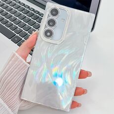 Per Samsung Galaxy S24 FE 5G Custodia per telefono in TPU con texture glitterata e pellicola per lenti (filato di piume bianche)