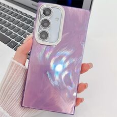 Per Samsung Galaxy S24 FE 5G Custodia per telefono in TPU con texture glitterata con pellicola per lenti (filato di piume viola)