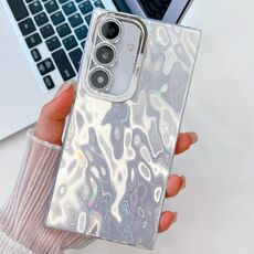 Per Samsung Galaxy S24 FE 5G Custodia per telefono in TPU con texture glitterata e pellicola per lenti (rughe bianche)