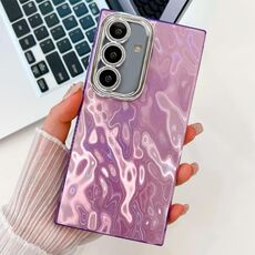 Per Samsung Galaxy S24 FE 5G Custodia per telefono in TPU con texture glitterata e pellicola per lenti (rughe viola)