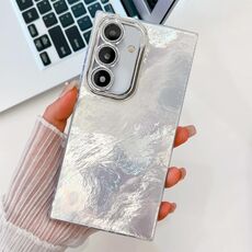 Per Samsung Galaxy S24 FE 5G Custodia per telefono in TPU con texture glitterata e pellicola per lenti (texture in stagnola bianca)