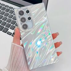 Per Samsung Galaxy S24 FE 5G Custodia per telefono in TPU con texture glitterata e pellicola per lenti (increspature dell'acqua bianca)