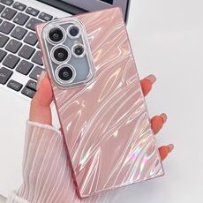Per Samsung Galaxy S24 FE 5G Custodia per telefono in TPU con texture glitterata e pellicola per lenti (increspature dell'acqua rosa)