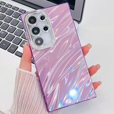 Per Samsung Galaxy S24 FE 5G Custodia per telefono in TPU con texture glitterata e pellicola per lenti (increspature dell'acqua viola)