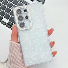 Per Samsung Galaxy S24 FE 5G Custodia per telefono in TPU con texture glitterata e pellicola per lenti (modello a conchiglia bianca)