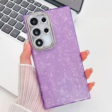 Per Samsung Galaxy S24 FE 5G Custodia per telefono in TPU con texture glitterata e pellicola per lenti (modello a conchiglia viola)