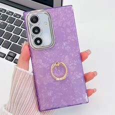 Per Samsung Galaxy S24 FE 5G placcatura glitter texture anello supporto custodia per telefono in TPU con pellicola per lenti (modello a conchiglia viola)