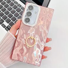 Per Samsung Galaxy S24 FE 5G placcatura glitter texture anello supporto custodia per telefono in TPU con pellicola per lenti (grinze rosa)