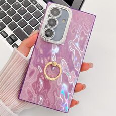 Per Samsung Galaxy S24 FE 5G placcatura glitter texture anello supporto custodia per telefono in TPU con pellicola per lenti (rughe viola)