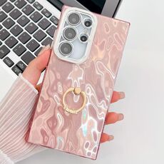 Per Samsung Galaxy S24 Ultra 5G Plating Glitter Texture Anello Supporto Custodia per telefono in TPU con pellicola per lenti (Rosa Rughe)