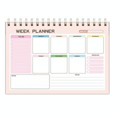 Quaderno settimanale A5, planner impermeabile, con spirale, promemoria, stile: orizzontale, rosa