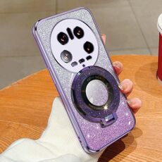 Per Xiaomi 14 Ultra placcato Gradient Glitter Round Holder TPU Custodia per telefono (viola)