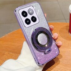 Per Xiaomi 14 Pro Custodia per telefono in TPU con supporto rotondo glitterato sfumato placcato (viola)