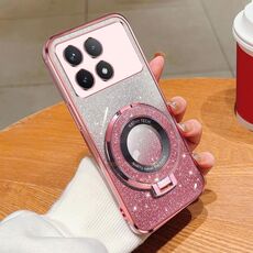 Per Redmi K70 / K70 Pro Custodia per telefono in TPU con supporto rotondo glitterato sfumato placcato (rosa)