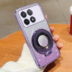 Per Redmi K70 / K70 Pro Custodia per telefono in TPU con supporto rotondo glitterato sfumato placcato (viola)