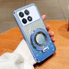 Per Redmi K70 / K70 Pro Custodia per telefono in TPU con supporto rotondo glitterato sfumato placcato (blu Sierra)