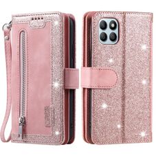 Per Honor X6b 4G Global Zipper Wallet Bag Custodia per telefono PU Flip orizzontale con 9 slot per carte (oro rosa)
