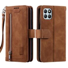 Per Honor X6b 4G Global Zipper Wallet Bag Custodia per telefono PU con 9 slot per carte di credito (marrone)