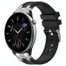 Per Amazfit GTR Mini Quick Release Silver Buckle 20mm Royal Silicone Watch Band (Nero)