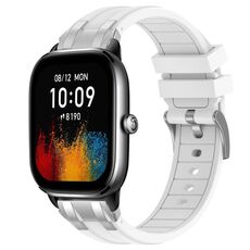 Per Amazfit GTS4 Mini Quick Release Silver Buckle 20mm Royal Silicone Watch Band (Bianco)