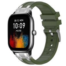 Per Amazfit GTS4 Mini Quick Release Silver Buckle 20mm Royal Silicone Watch Band (verde oliva)