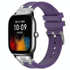 Per Amazfit GTS4 Mini Quick Release Silver Buckle 20mm Royal Silicone Watch Band (Viola)