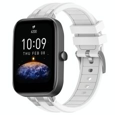 Per Amazfit Bip3 Quick Release Silver Buckle 20mm Royal Silicone Watch Band (Bianco)