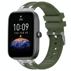 Per Amazfit Bip3 Quick Release Silver Buckle 20mm Royal Silicone Watch Band (verde oliva)