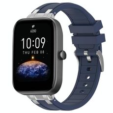 Per Amazfit Bip3 Quick Release Silver Buckle 20mm Royal Silicone Watch Band (Blu Navy)
