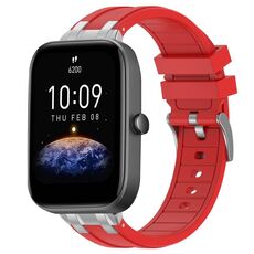 Per Amazfit Bip3 Quick Release Silver Buckle 20mm Royal Silicone Watch Band (Rosso)
