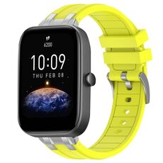 Per Amazfit Bip3 Quick Release Silver Buckle 20mm Royal Silicone Watch Band (Vital Yellow)
