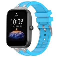 Per Amazfit Bip3 Quick Release Silver Buckle 20mm Royal Silicone Watch Band (Celeste)