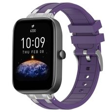 Per Amazfit Bip3 Quick Release Silver Buckle 20mm Royal Silicone Watch Band (Viola)