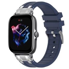 Per Amazfit GTS 3 Quick Release Silver Buckle 20mm Royal Silicone Watch Band (Blu Navy)