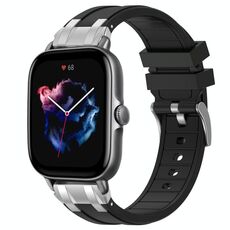 Per Amazfit GTS 3 Quick Release Silver Buckle 20mm Royal Silicone Watch Band (Nero)