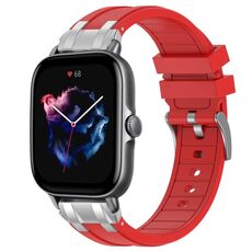 Per Amazfit GTS 3 Quick Release Silver Buckle 20mm Royal Silicone Watch Band (Rosso)
