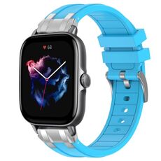 Per Amazfit GTS 3 Quick Release Silver Buckle 20mm Royal Silicone Watch Band (Celeste)