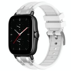 Per Amazfit GTS 2e Quick Release Silver Buckle 20mm Royal Silicone Watch Band (Bianco)