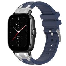 Per Amazfit GTS 2e Quick Release Silver Buckle 20mm Royal Silicone Watch Band (Blu Navy)