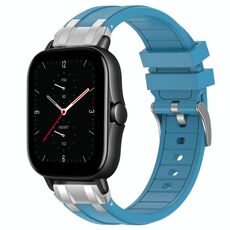 Per Amazfit GTS 2e Quick Release Silver Buckle 20mm Royal Silicone Watch Band (blu mare)