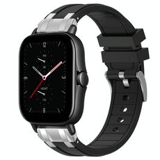 Per Amazfit GTS 2e Quick Release Silver Buckle 20mm Royal Silicone Watch Band (Nero)