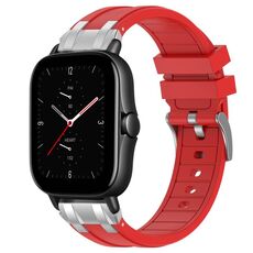 Per Amazfit GTS 2e Quick Release Silver Buckle 20mm Royal Silicone Watch Band (Rosso)