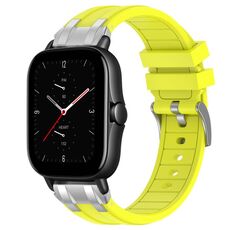 Per Amazfit GTS 2e Quick Release Silver Buckle 20mm Royal Silicone Watch Band (Vital Yellow)