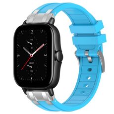 Per Amazfit GTS 2e Quick Release Silver Buckle 20mm Royal Silicone Watch Band (Celeste)
