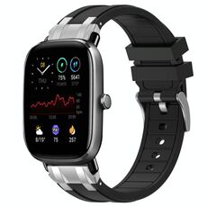 Per Amazfit GTS 2 Mini Quick Release Silver Buckle 20mm Royal Silicone Watch Band (Nero)